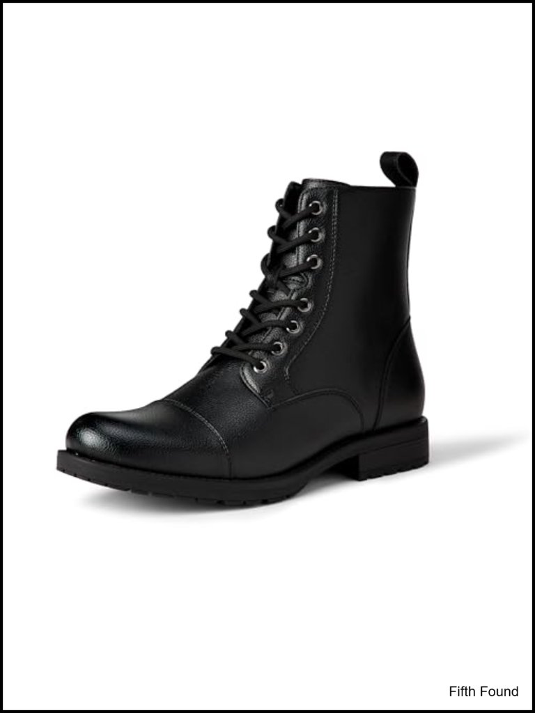 Cap Toe Lace Up Combat Boots With Zipper Faux Leather